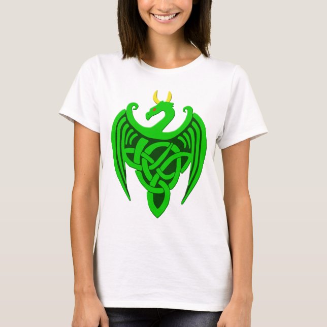 Dragón celta verde en camiseta (Anverso)