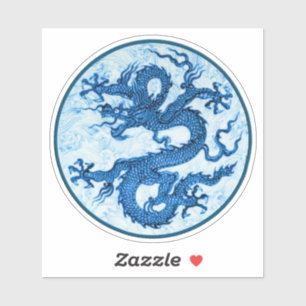 Dragón chino, azul índigo y Pegatina blanco