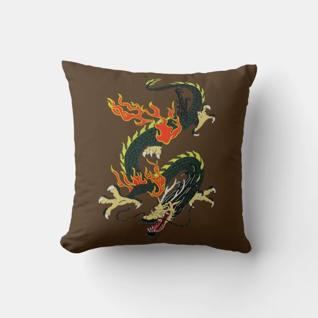 Dragón chino Cojín decorativo negro (Anverso)