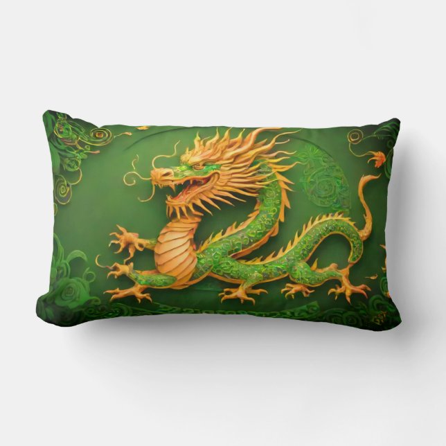 Dragón chino de oro verde lindo almohada de año nu (Anverso)