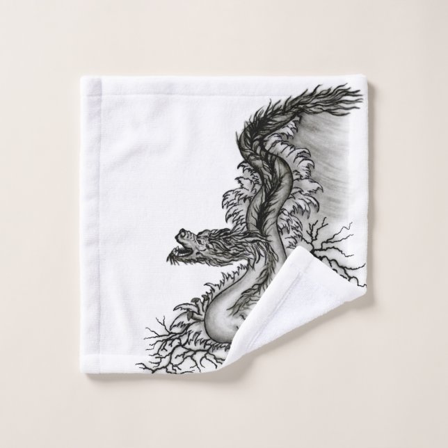 Dragón chino, diseño blanco y negro en tatuostyl (Toallita)