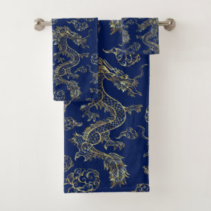 Dragón Chino en Oro y Azul Oscuro