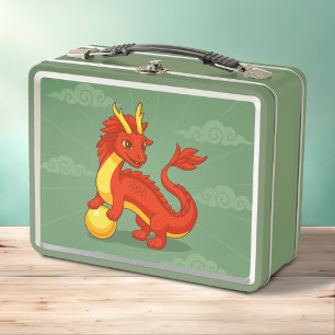 Dragón Chino Rojo sobre Verde
