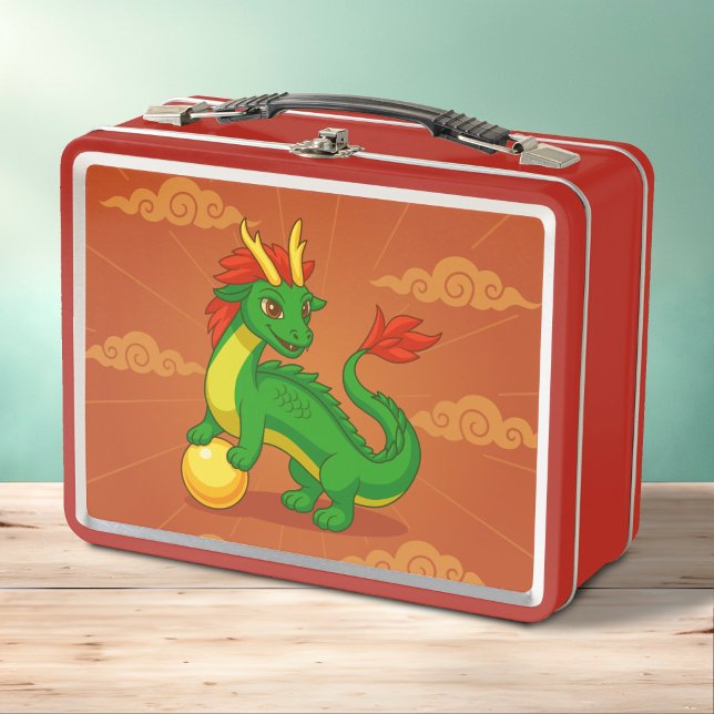 Dragón Chino Verde sobre Rojo (Subido por el creador)