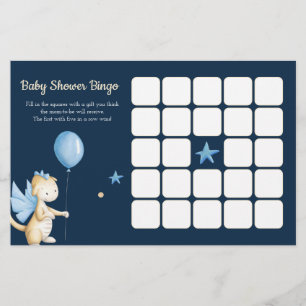 Dragón con tarjeta de bingo Baby Shower azul con g