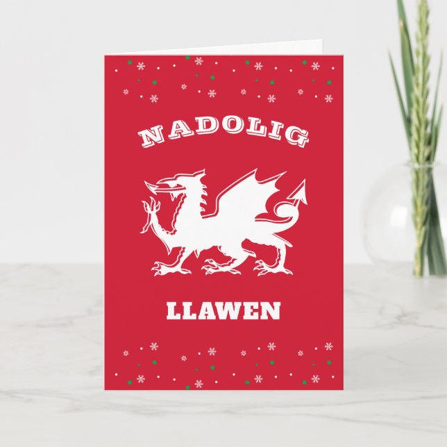 Dragón con tema galés Nadolig Llawen Feliz Navidad (Anverso)
