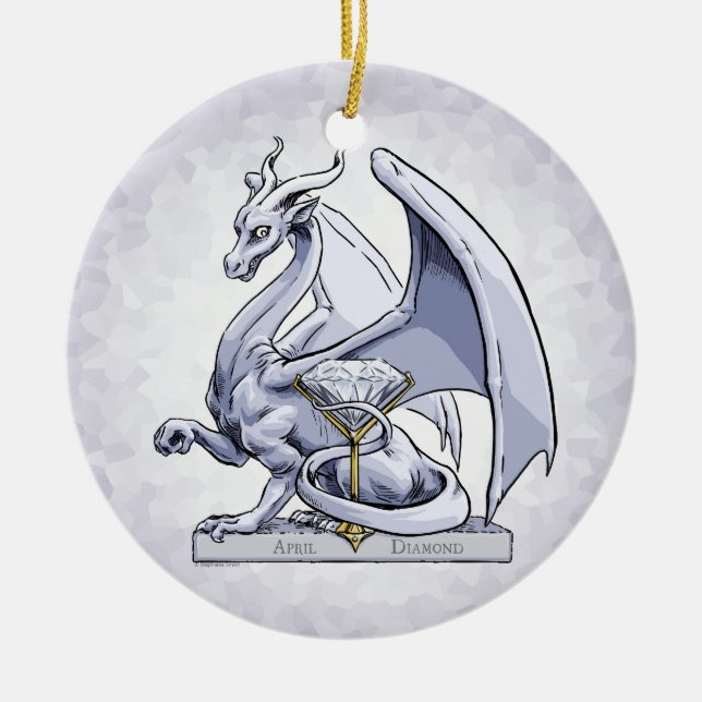 Dragón de Birthstone de abril: Ornamento de diaman (Frente)