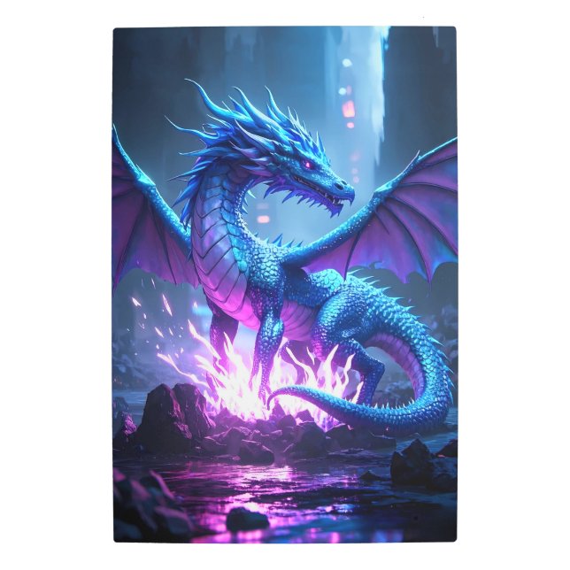 Dragón de la llama azul - Fantasía arte mural Meta (Anverso)