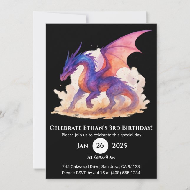 Dragón de llama celestial Invitación de cumpleaños (Anverso)