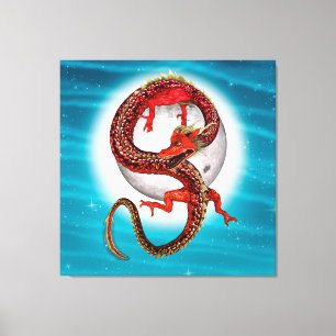 Dragón de Luna Roja Arte de Fantasía Celestial