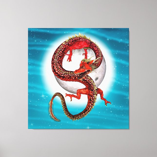 Dragón de Luna Roja Arte de Fantasía Celestial (Anverso)