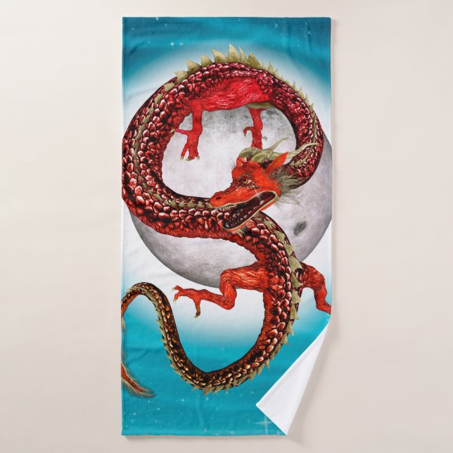 Dragón de Luna Roja Arte de Fantasía Celestial (Toalla de baño)