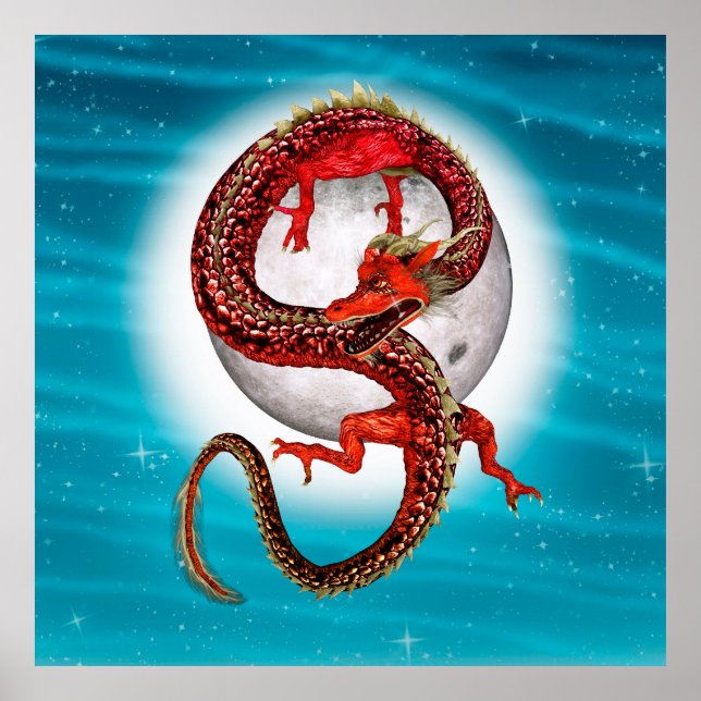 Dragón de Luna Roja Arte de Fantasía Celestial (Frente)
