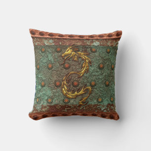 Dragón de oro asiático en almohada de aspecto Meta