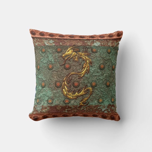Dragón de oro asiático en almohada de aspecto Meta (Anverso)