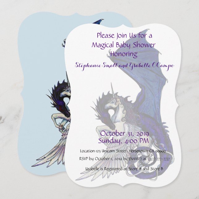 Dragón del rojo de la invitación de Baby Shower (Anverso / Reverso)