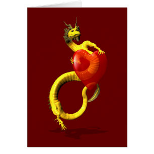 Dragón dorado con gran corazón rojo