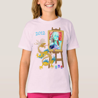 Dragón dorado pinta tu camiseta de plantilla de re
