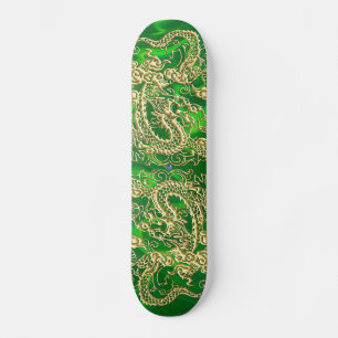 Dragón Dorado Satén Verde Lujoso Skateboard