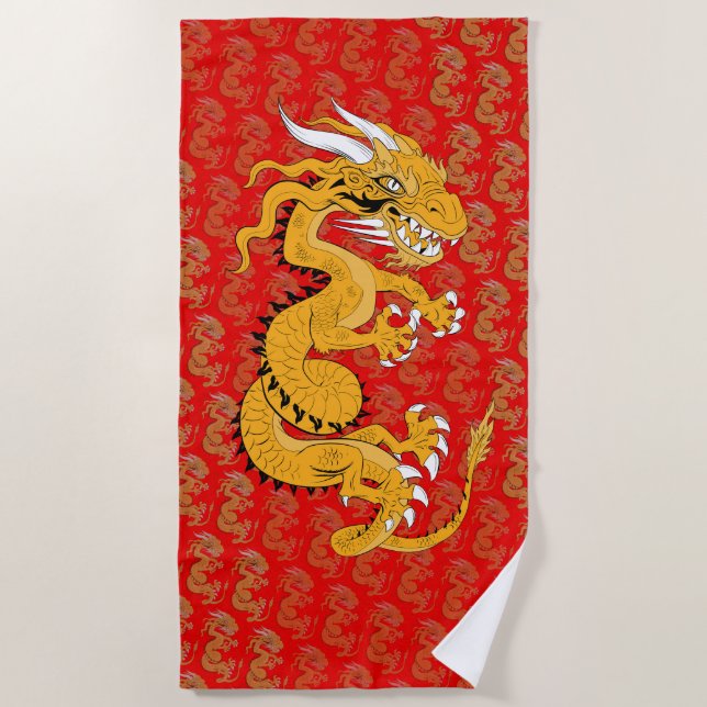 Dragón dorado sobre la toalla de playa roja (Anverso)