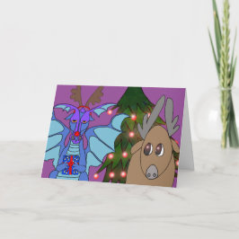 Dragón dramático y la tarjeta de Navidad del reno