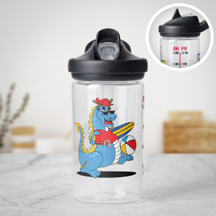 Dragón en la botella de agua de la playa con línea