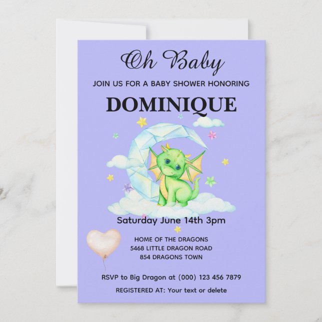 Dragón En Una Nube - Invitación De Baby Shower (Anverso)