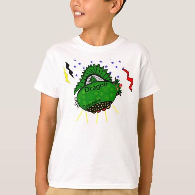 Dragon Green Spaceship Divertido niño Camisa (Anverso)