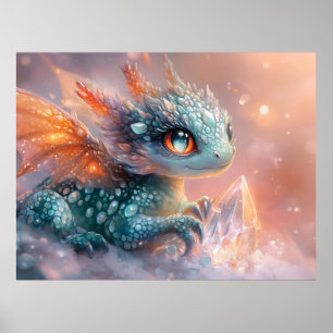 Dragón infantil adorable con gema de cristal: arte