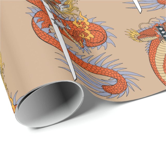 dragón japonés con papel de envoltura de espada ka (Esquina del rollo)