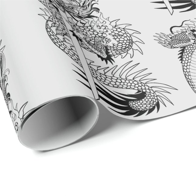 dragón japonés con papel de envoltura de espada ka (Esquina del rollo)