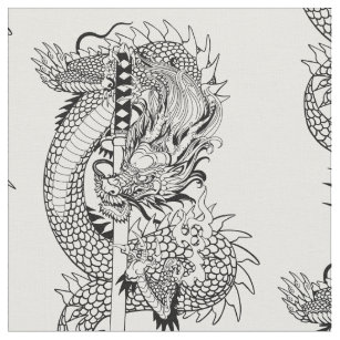 dragón japonés con tela de espada katana