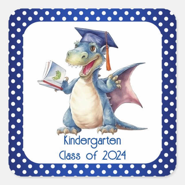 Dragon Kindergarten Graduate Square Pegatinas (Anverso)