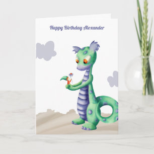 Dragón lindo con tarjeta de cumpleaños personaliza