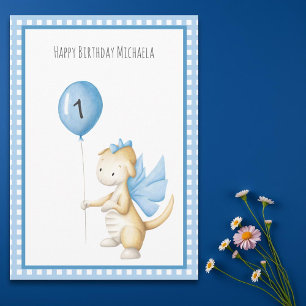 Dragón lindo con tarjeta de primer cumpleaños de g