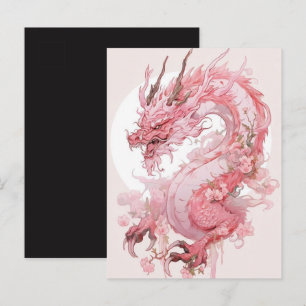 Dragón Místico tarjeta postal de luna antigua rosa