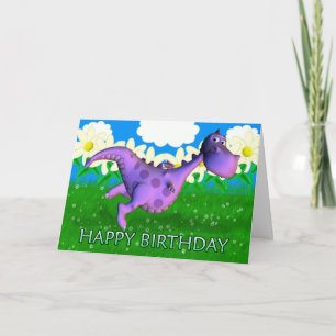 Dragón morado bailando en la tarjeta de cumpleaños