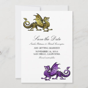 Dragón morado dorado Guardar la invitación de fech