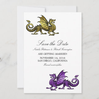 Dragón morado dorado Guardar la invitación de fech