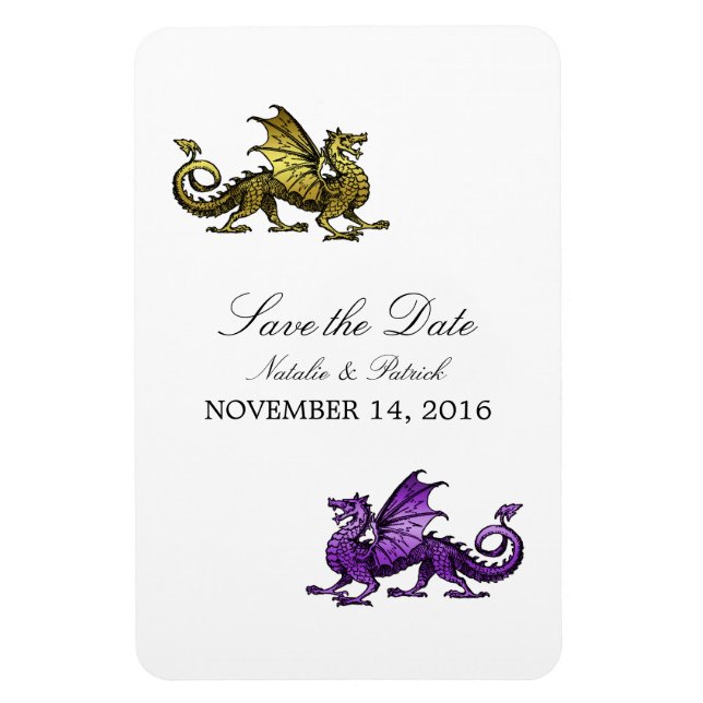 Dragón morado dorado salva el imán de la fecha (Vertical)