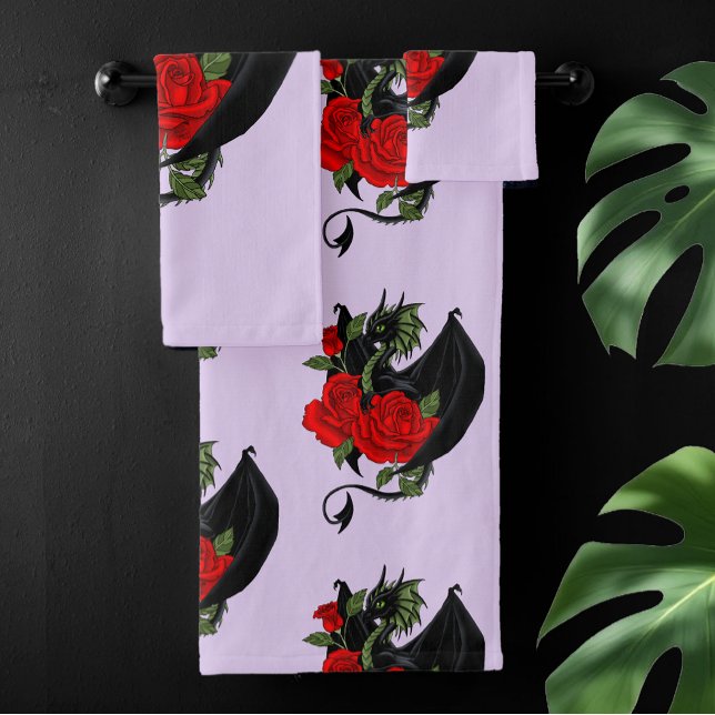Dragón Negro Místico Rosas Rojas Lavanda Gótico (Subido por el creador)