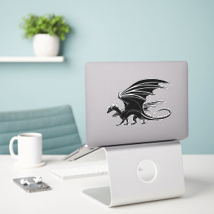 Dragón Negro Retro - Calcomanía de Criatura Mítica