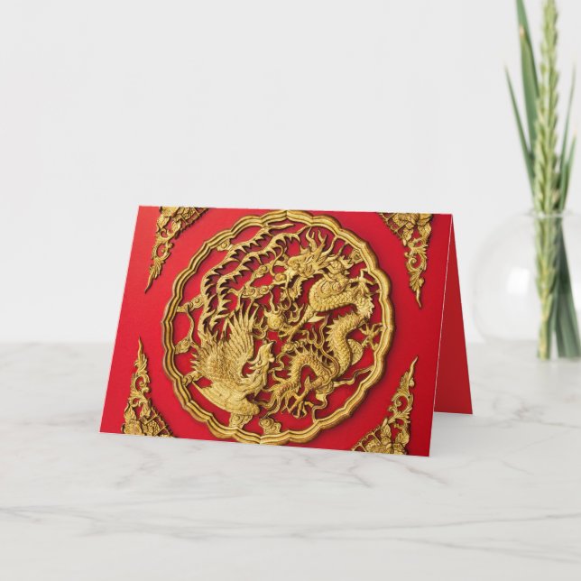 Dragon Phoenix Red Gold Boda Chino Gracias (Anverso)
