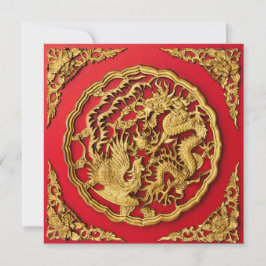 Dragon Phoenix Red Gold Invitación a la Boda China