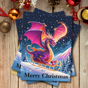 Dragón Púrpura En El Trineo De Santa Feliz Navidad