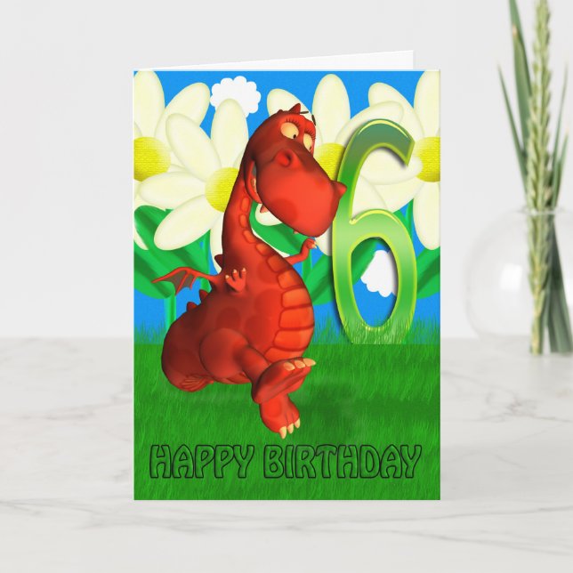 Dragón rojo bailando en la tarjeta de cumpleaños d (Anverso)