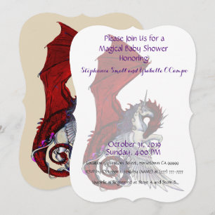 Dragón rojo de la invitación a Baby Shower de Unic
