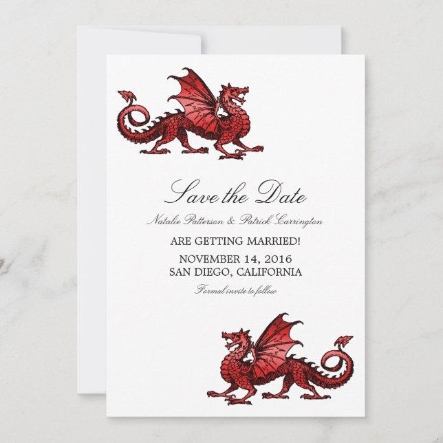 Dragón rojo salva la invitación de fecha (Anverso)