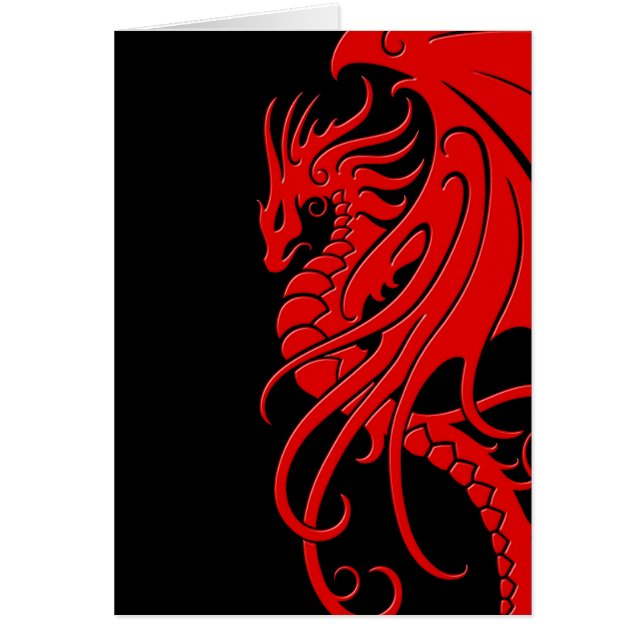 Dragón tribal que vuela - rojo en negro (Frente)