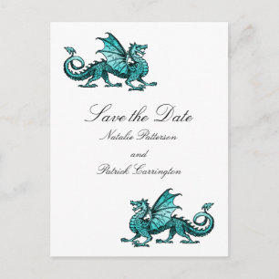 Dragón verde azulado salva la tarjeta postal de fe